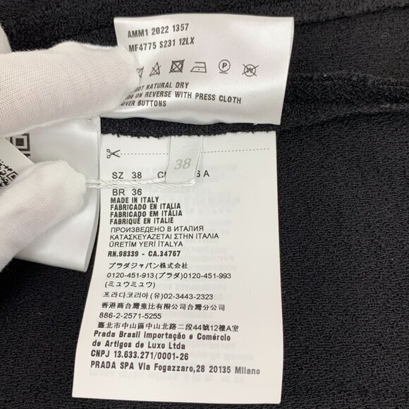 Miu Miu Black Wool Blend Dress With Gold Button Accents & Satin Hem Detail - Picture 4 of 8